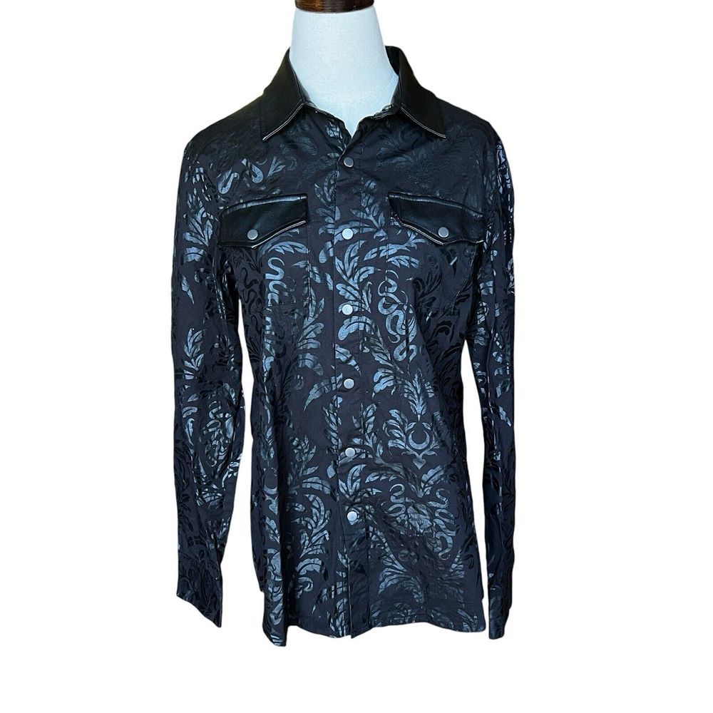 Killstar We Are The Weirdos Med Black Button Up Faux Leather Accents Goth Grunge